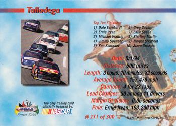 1995 Maxx Premier Series #271 Talladega Speedway Back