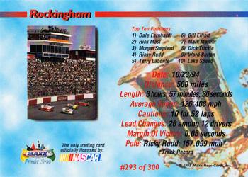 1995 Maxx Premier Series #293 Rockingham Race #29 Back