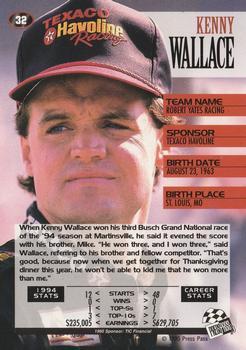 1995 Press Pass - Red Hot #32 Kenny Wallace Back