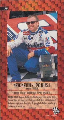 1995 Press Pass Optima XL - Cool Blue #35 Mark Martin Back
