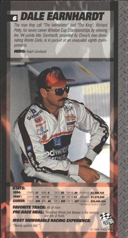 1995 Press Pass Optima XL - Red Hot #6 Dale Earnhardt Back
