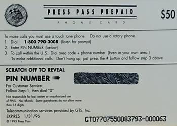 1995 Press Pass Premium - Phone Cards $50 #NNO Jeff Gordon Back