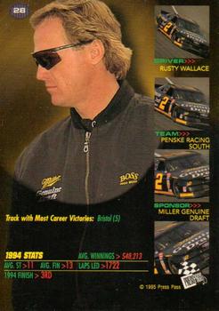 1995 Press Pass VIP - Red Hot #28 Rusty Wallace Back
