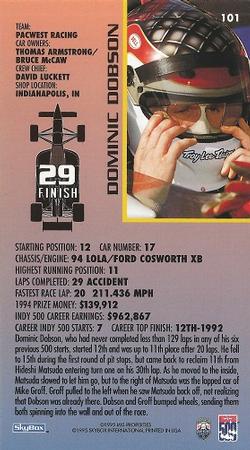 1995 SkyBox Indy 500 #101 Dominic Dobson Back