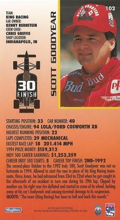 1995 SkyBox Indy 500 #102 Scott Goodyear Back