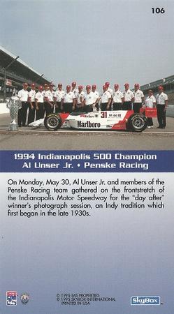 1995 SkyBox Indy 500 #106 Al Unser Jr. Back
