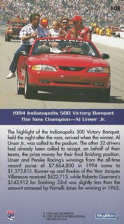 1995 SkyBox Indy 500 #108 Al Unser Jr. Back