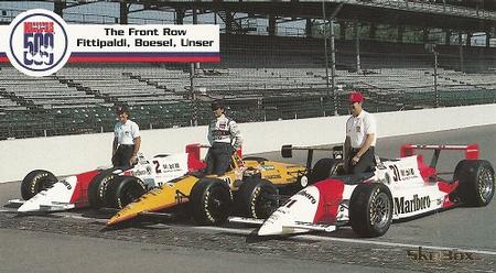 1995 SkyBox Indy 500 #18 Emerson Fittipaldi / Raul Boesel / Al Unser Jr. Front