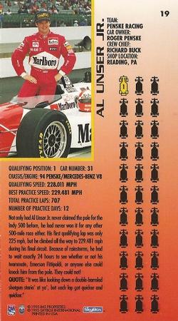 1995 SkyBox Indy 500 #19 Al Unser Jr. Back