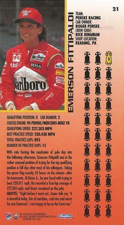 1995 SkyBox Indy 500 #21 Emerson Fittipaldi Back