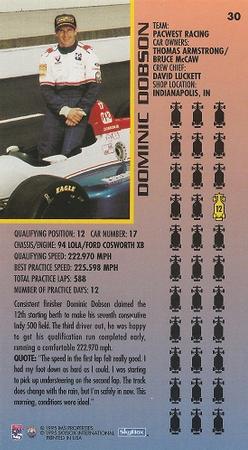1995 SkyBox Indy 500 #30 Dominic Dobson Back
