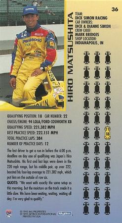 1995 SkyBox Indy 500 #36 Hiro Matsushita Back