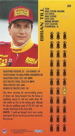 1995 SkyBox Indy 500 #39 Brian Till Back