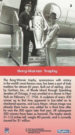 1995 SkyBox Indy 500 #3 Borg-Warner Trophy Back