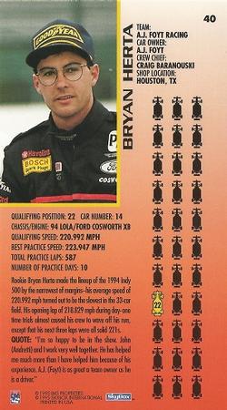 1995 SkyBox Indy 500 #40 Bryan Herta Back