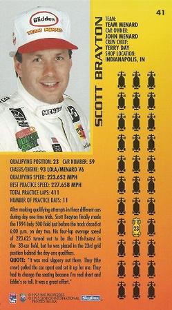 1995 SkyBox Indy 500 #41 Scott Brayton Back
