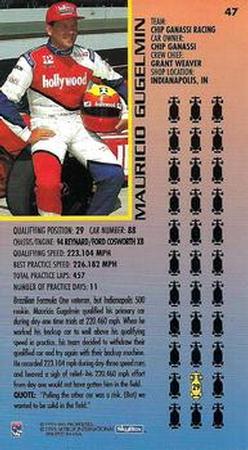 1995 SkyBox Indy 500 #47 Mauricio Gugelmin Back