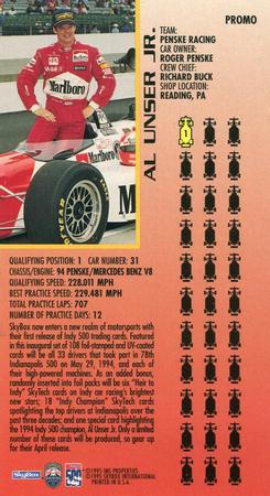 1995 SkyBox Indy 500 #PROMO Al Unser Jr. Back