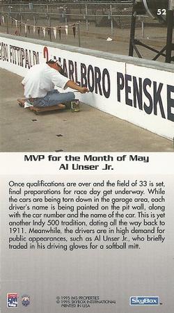 1995 SkyBox Indy 500 #52 Al Unser Jr. Back