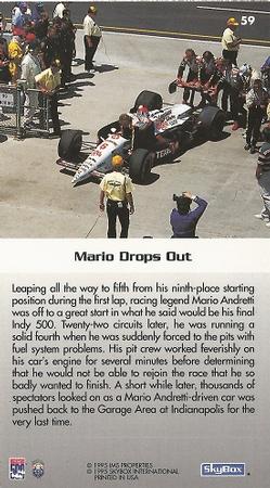 1995 SkyBox Indy 500 #59 Mario Drops Out Back