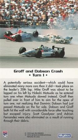 1995 SkyBox Indy 500 #60 Groff and Dobson Crash • Turn 1 • Back