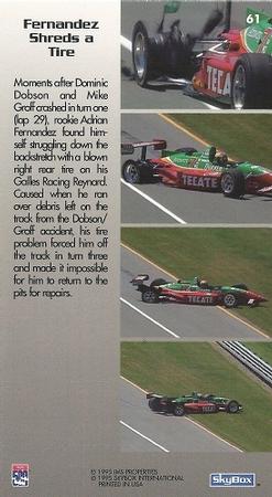1995 SkyBox Indy 500 #61 Fernandez Shreds a Tire • Turn 3 • Back