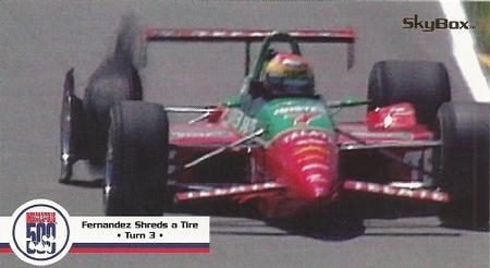 1995 SkyBox Indy 500 #61 Fernandez Shreds a Tire • Turn 3 • Front