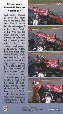 1995 SkyBox Indy 500 #65 Vitolo and Mansell Tangle • Turn 3 • Back