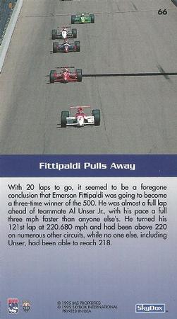 1995 SkyBox Indy 500 #66 Fittipaldi Pulls Away Back
