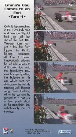 1995 SkyBox Indy 500 #67 Emmo's Day Comes to an End • Turn 4 • Back