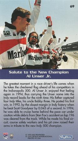 1995 SkyBox Indy 500 #69 Al Unser Jr. Back