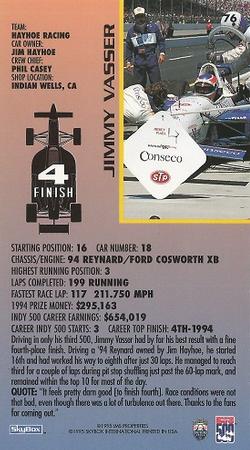 1995 SkyBox Indy 500 #76 Jimmy Vasser Back