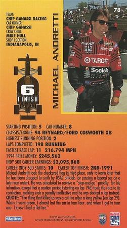 1995 SkyBox Indy 500 #78 Michael Andretti Back