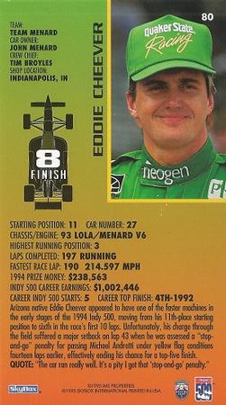 1995 SkyBox Indy 500 #80 Eddie Cheever Back