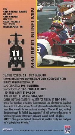 1995 SkyBox Indy 500 #83 Mauricio Gugelmin Back
