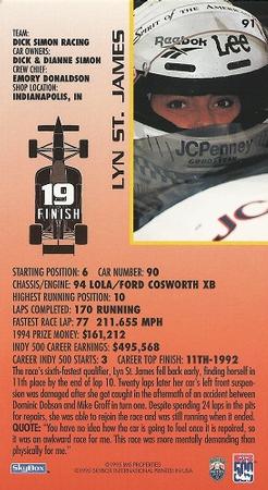 1995 SkyBox Indy 500 #91 Lyn St. James Back