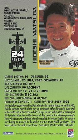 1995 SkyBox Indy 500 #96 Hideshi Matsuda Back