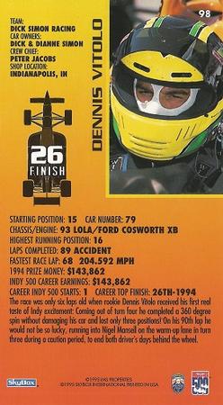 1995 SkyBox Indy 500 #98 Dennis Vitolo Back