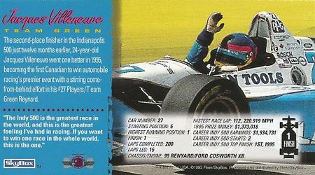 1995 SkyBox Indy 500 #NNO Jacques Villeneuve Back