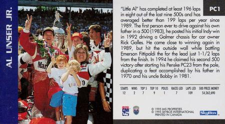 1995 SkyBox Indy 500 - Past Champs #PC1 Al Unser Jr. Back