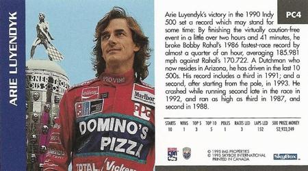 1995 SkyBox Indy 500 - Past Champs #PC4 Arie Luyendyk Back