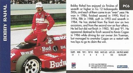 1995 SkyBox Indy 500 - Past Champs #PC6 Bobby Rahal Back