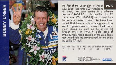 1995 SkyBox Indy 500 - Past Champs #PC10 Bobby Unser Back