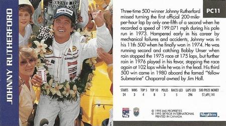 1995 SkyBox Indy 500 - Past Champs #PC11 Johnny Rutherford Back