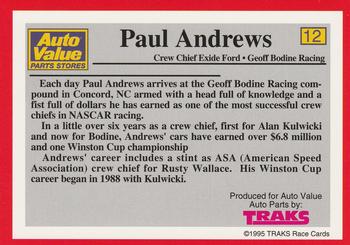 1995 Traks Auto Value #12 Paul Andrews Back