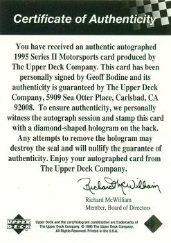 1995 Upper Deck - Autographs #NNO Geoff Bodine Back