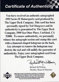 1995 Upper Deck - Autographs #NNO Ted Musgrave Back