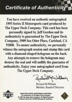 1995 Upper Deck - Autographs #NNO Jeff Gordon Back