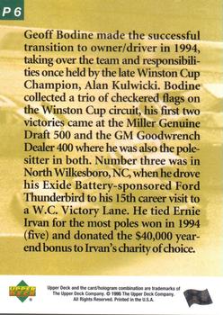 1995 Upper Deck - Predictors: Race Winners Exchange #P6 Geoff Bodine Back