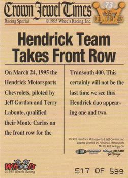 1995 Wheels Crown Jewels - Diamond #73 Hendrick Takes Front Row Back